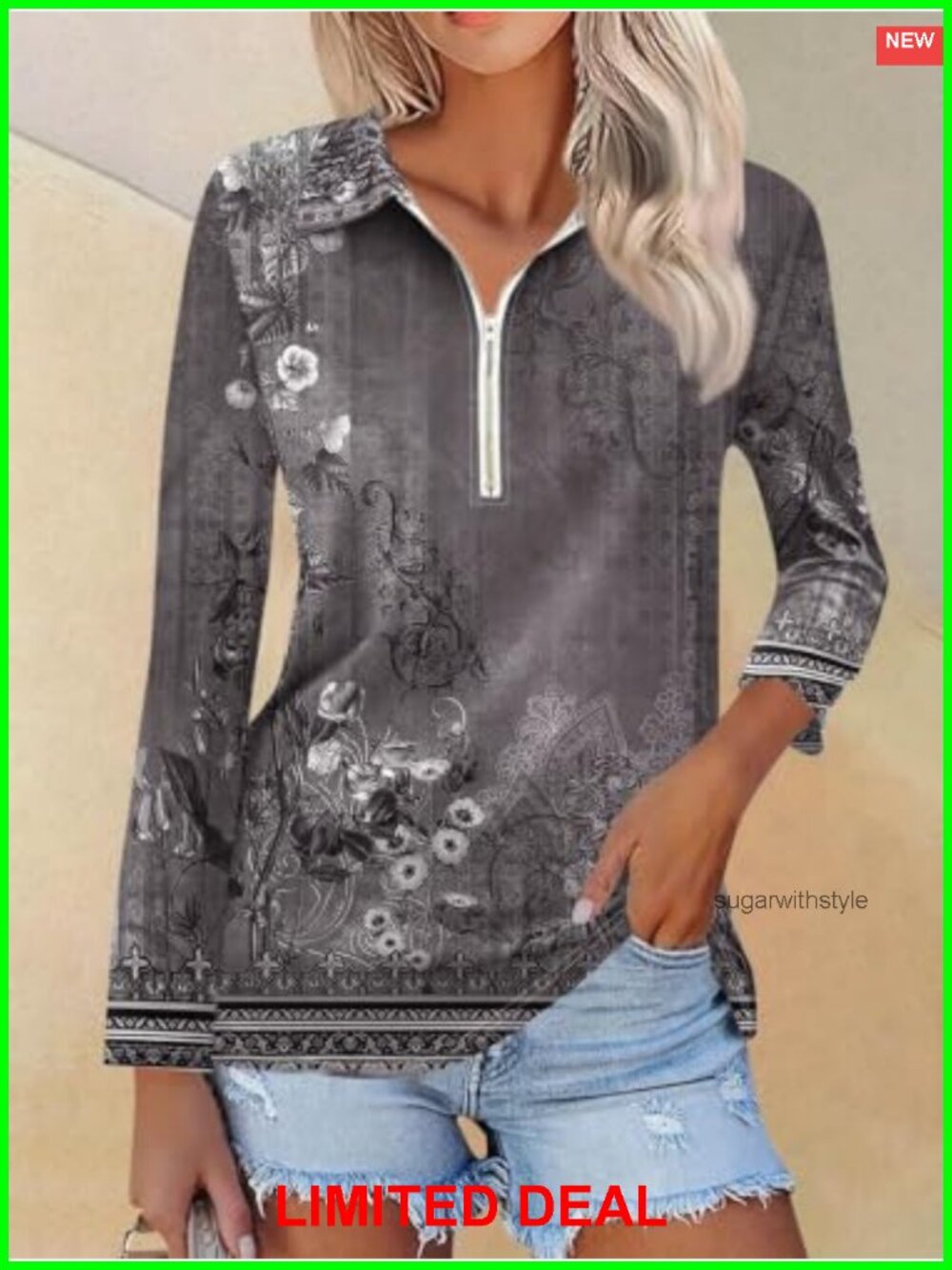 Half Zip Up Striped Sleeve Pullover Sweatshirt Casual Athletic Top